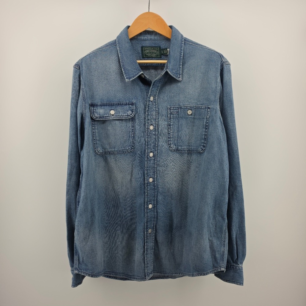 Polo Country Ralph Lauren Denim Shirt Mens XL Blue Long Sleeve Workwear Cotton